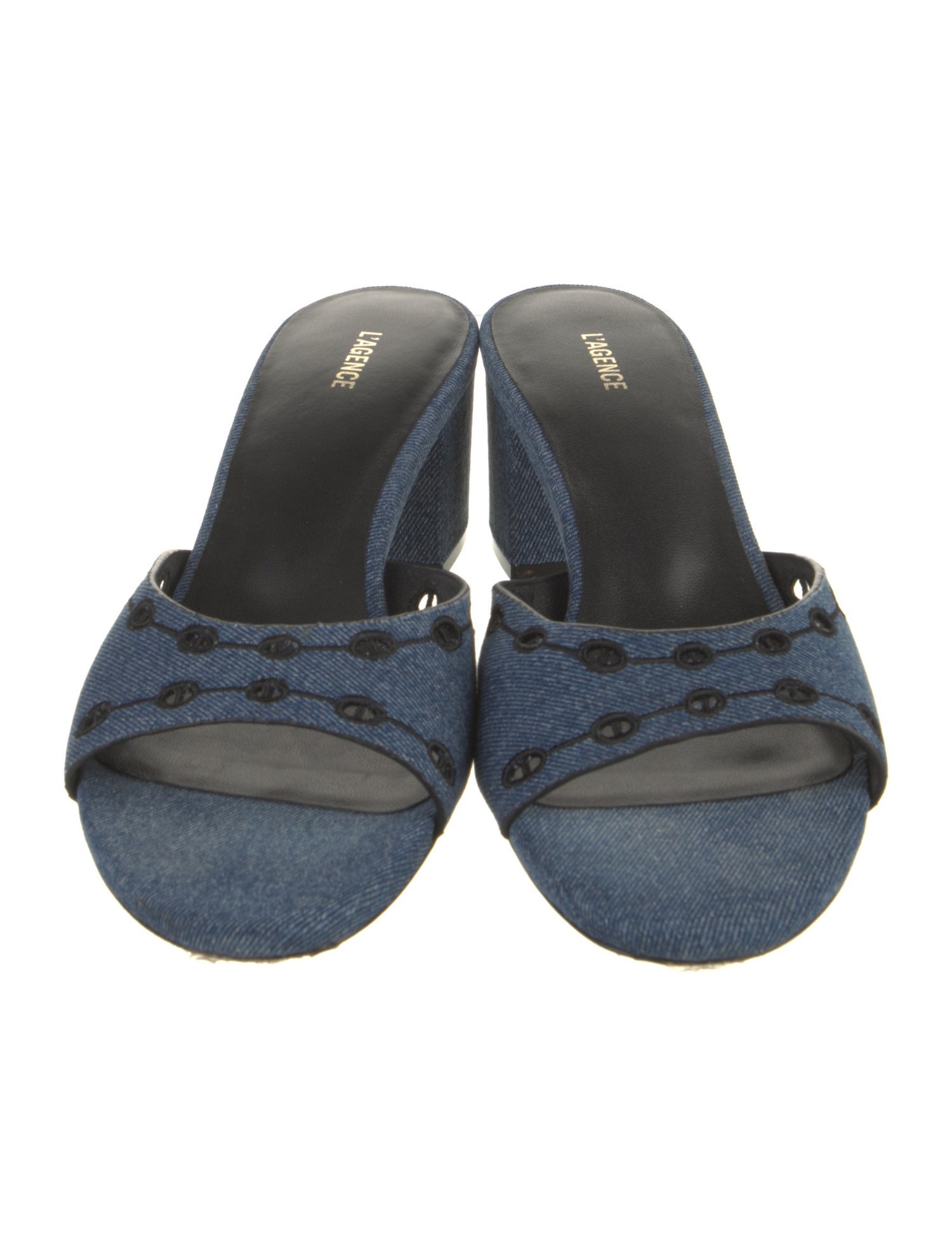 L'Agence Denim Embroidered Accent Slides
